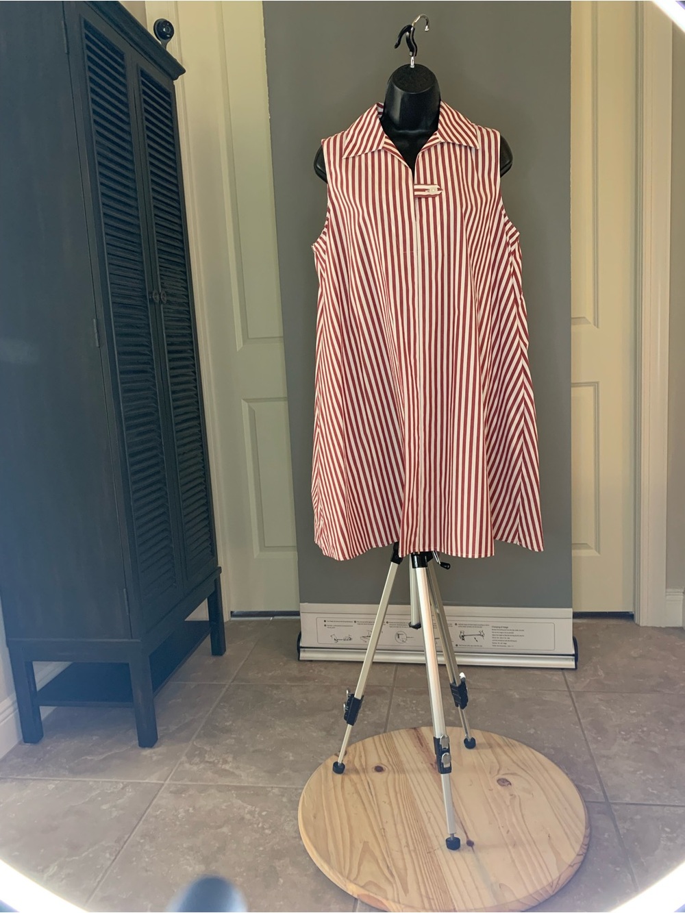 Banana Republic Red and White Striped Sleeveless A-Line Dress
